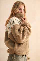 FLORAL PRINT SHERPA PULLOVER: L