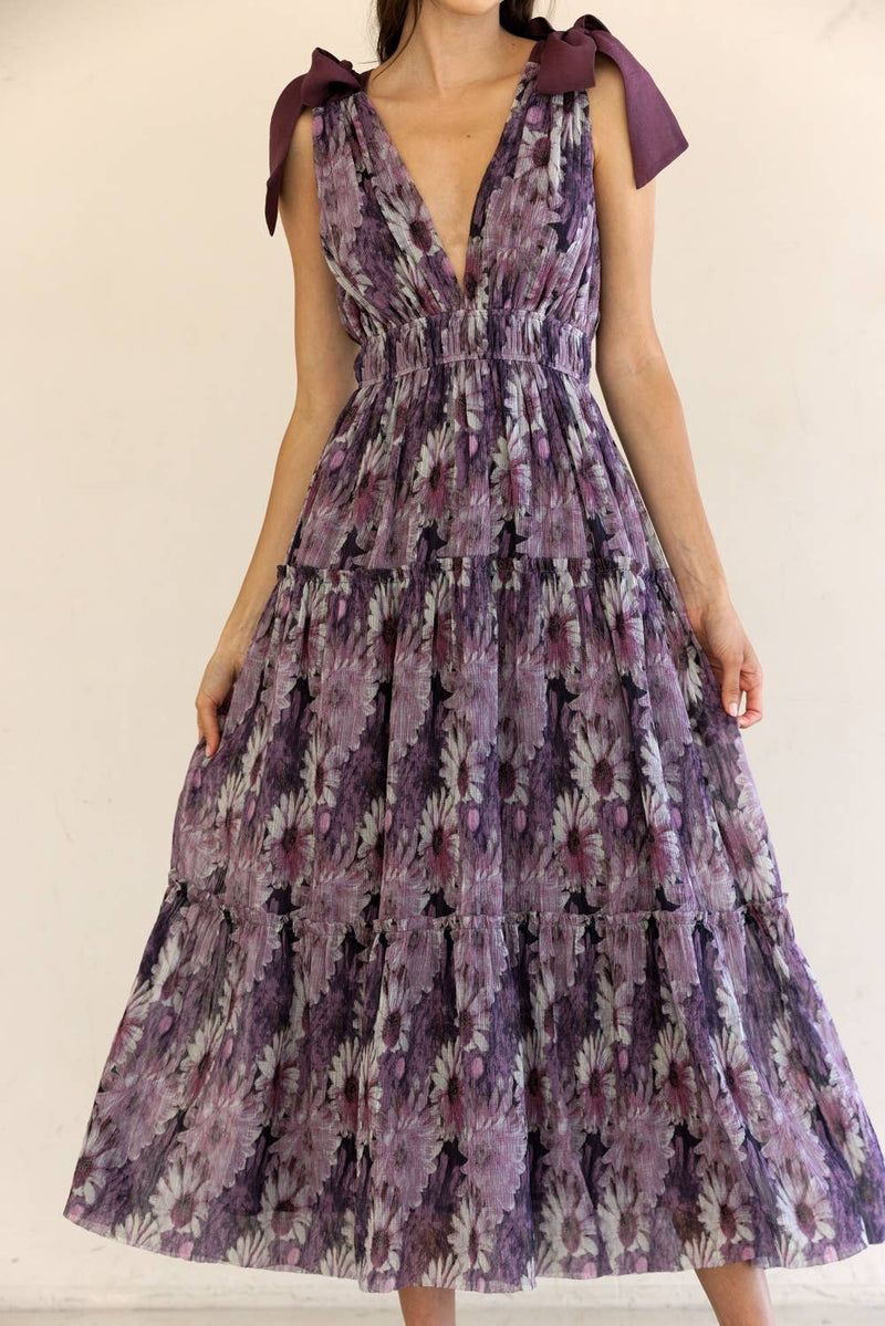 JD4447-14-FLORAL TIERED MAXI DRESS: PURPLE FLORAL / S