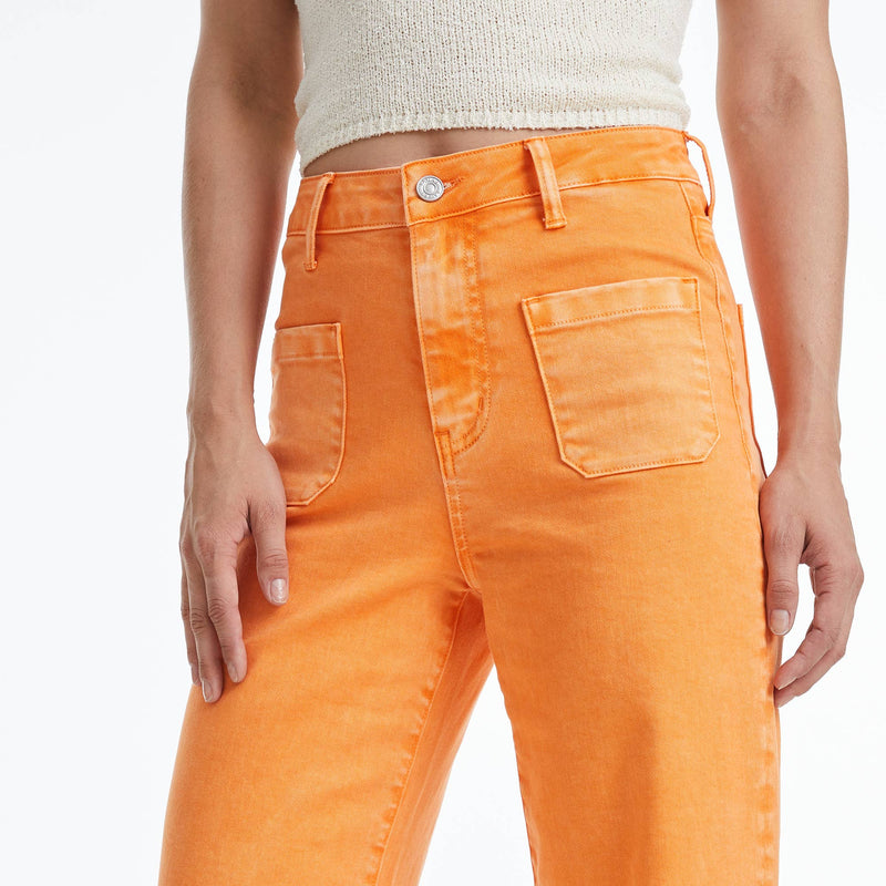 HIGH RISE WIDE LEG TWILL PANTS WITH FINISHED HEM BYW8139: TANGELO / 26