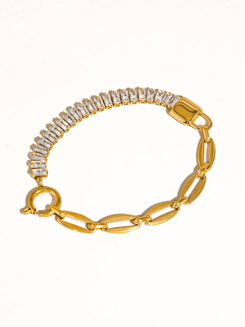 Benson 18K Gold Non-Tarnish Rhinestone Chain Bracelet: Yellow Gold