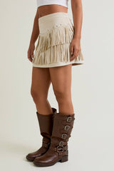 SUEDE SKIRT WITH FRINGE: IVORY / S