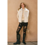 Wind Whispers Faux Fur Collared Vest: BLACK