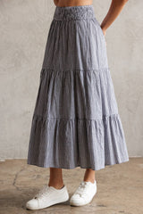 TIERED GINGHAM MIDI SKIRT S