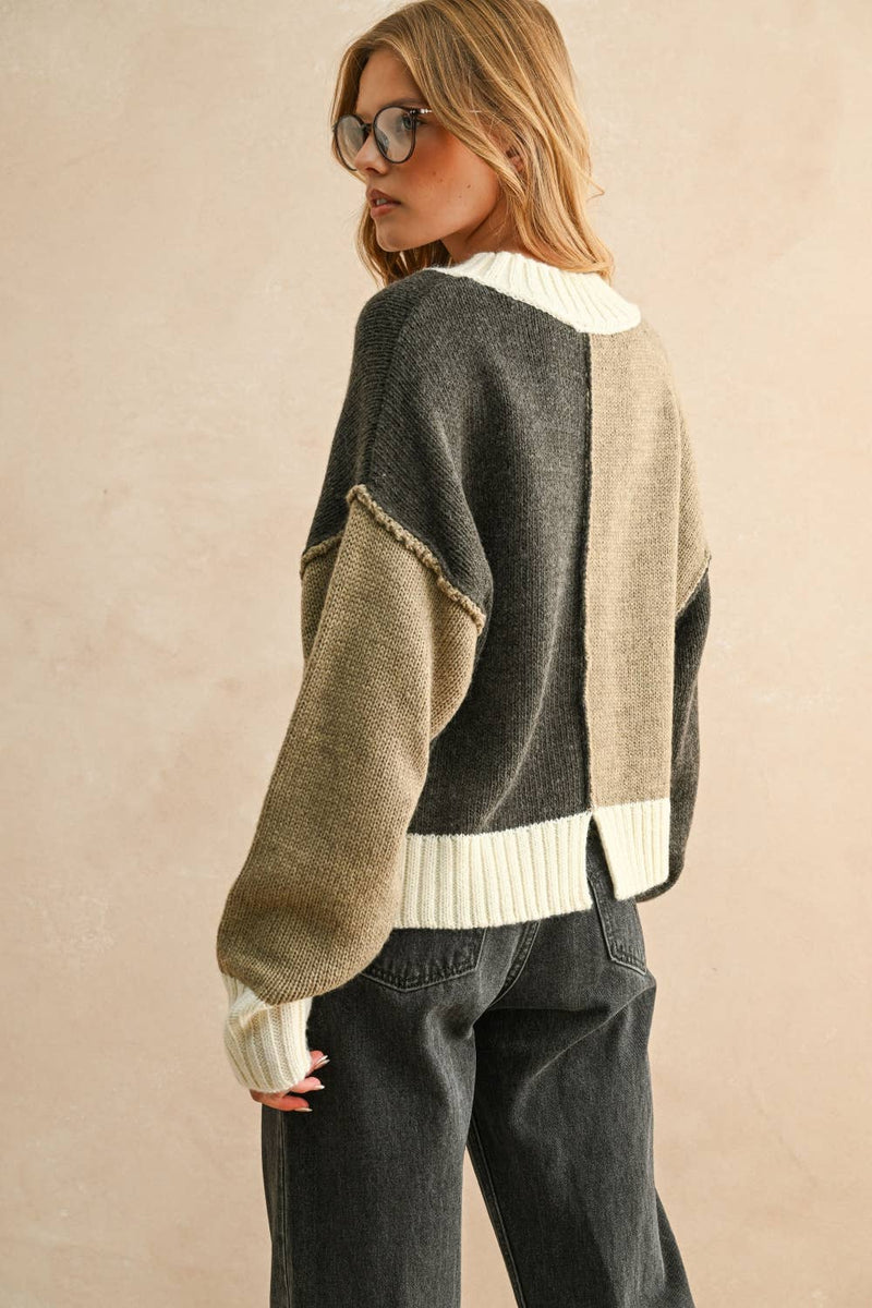 COLOR BLOCK SWEATER TOP L