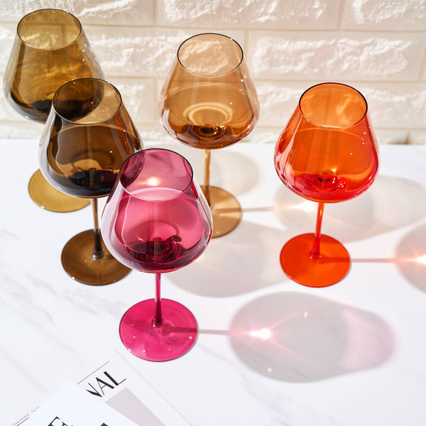 Colored Crystal Wine Glass Set of 5, Large 20 OZ Glasses