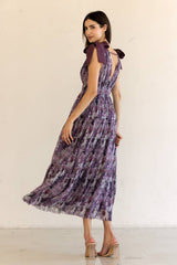 JD4447-14-FLORAL TIERED MAXI DRESS: PURPLE FLORAL / S