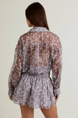 LOW WAIST SHIRT DRESS: WHITE-MOCHA ANIMAL / M