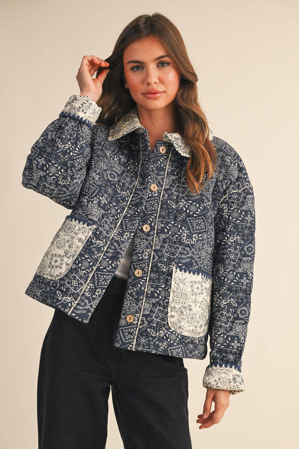 BANDANA PRINT JACKET: Navy / M