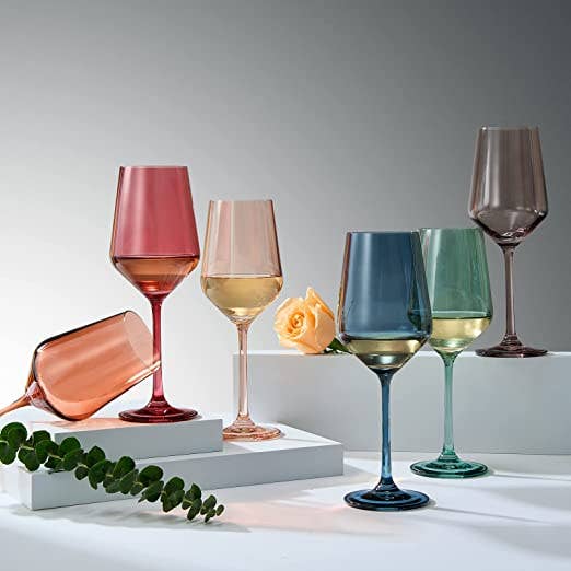 Colored Wine Glasses Pastel Large 6 Set Colors Crystal Glass