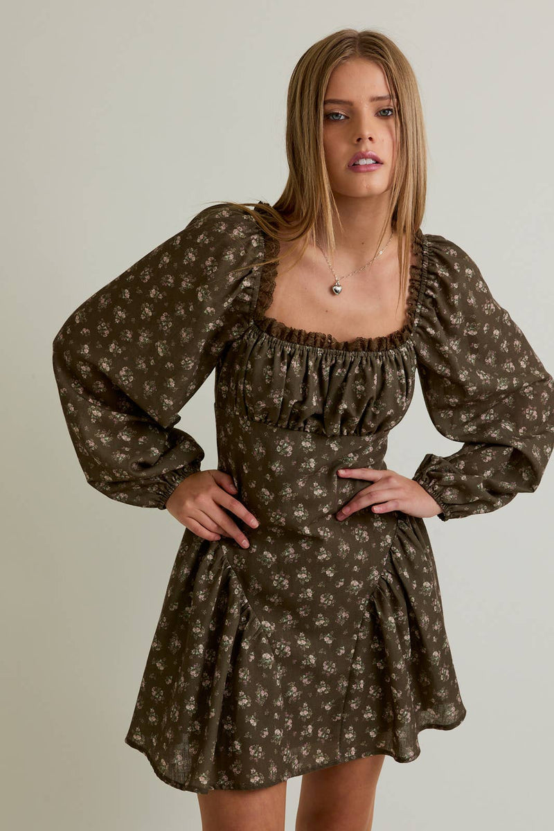 PUFF LONG SLEEVE MINI DRESS M