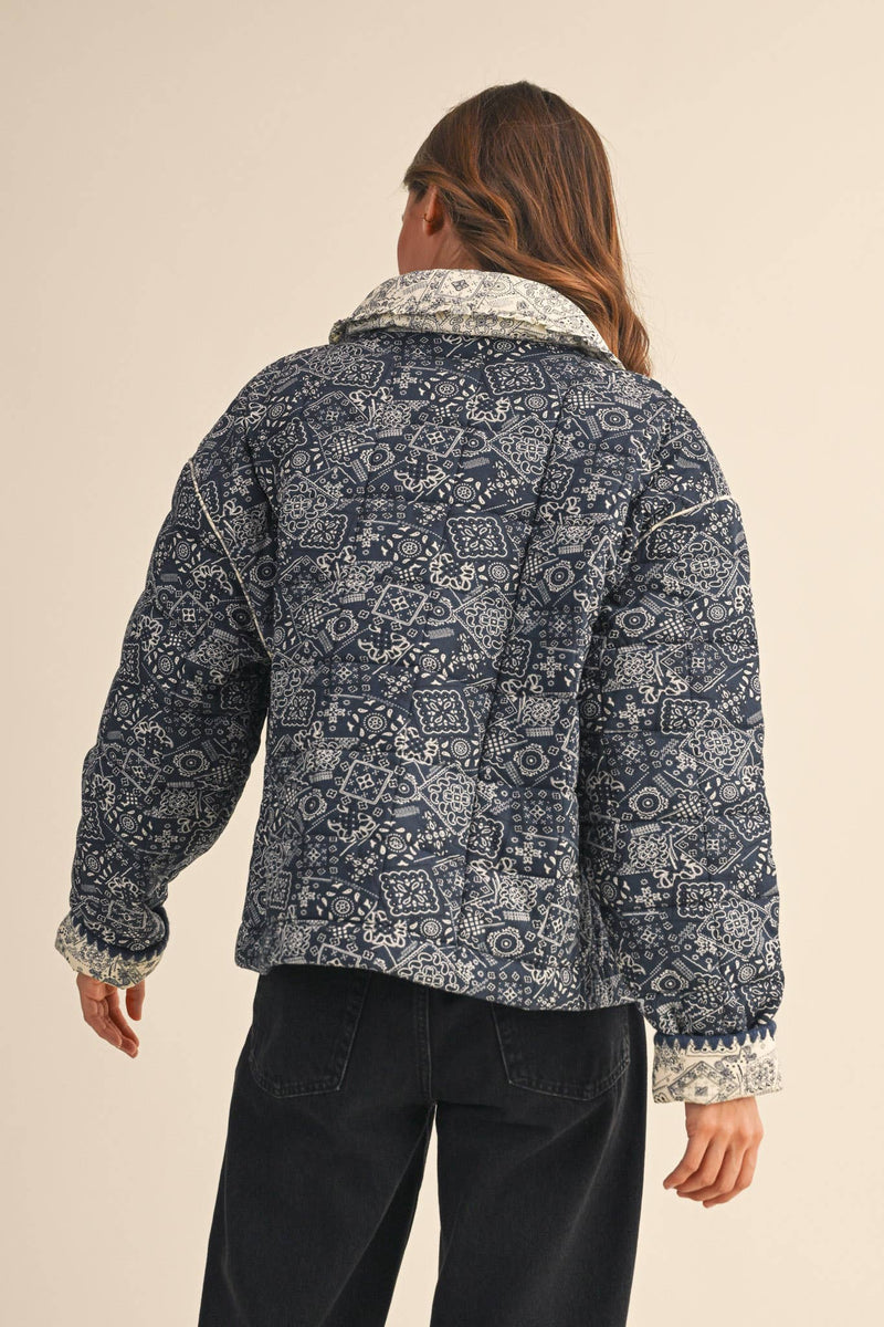 BANDANA PRINT JACKET: Navy / M