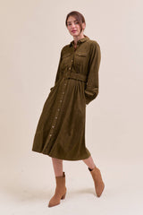 SUEDE SHIRT DRESS MDR4290: OLIVE / L