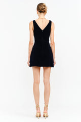Carmine Navy Velvet Dress: NAVY / S