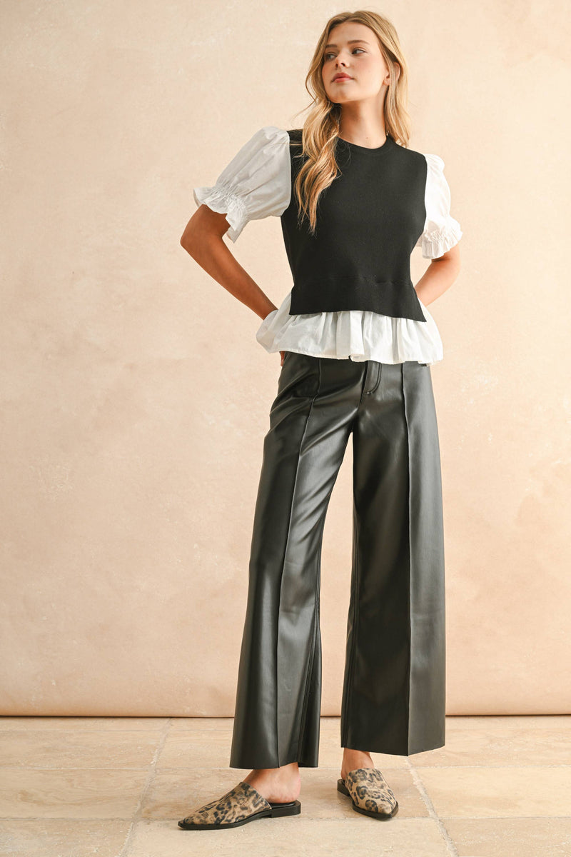 PLEATER WIDE STRAIGHT PANTS L