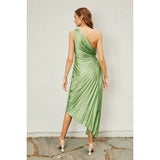 Olympia Asymmetrical Pleated Maxi Dress: BLUE SAPPHIRE