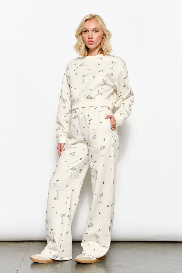 BILLIE MARTINI SWEAT PANTS - Playful, Lounge, Comfy: Cream Multi / L