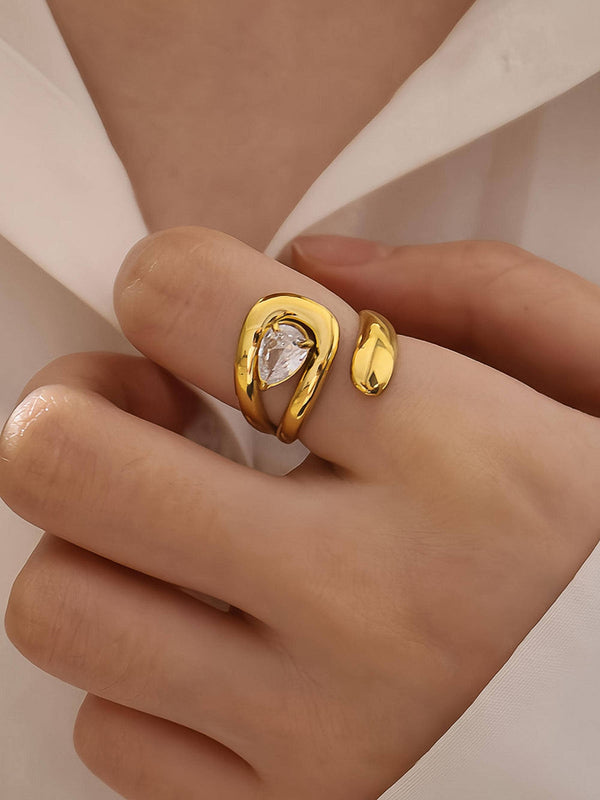 Ronnie 18K Gold Non-Tarnish Wrap CZ Ring: Yellow Gold