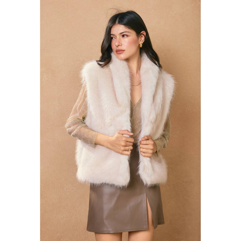 Snow Angel Collared Furry Vest: FRENCH STONE