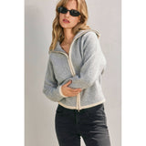 Sailor Collar Contrast Zip Up Cardigan