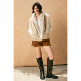 Snow Angel Collared Furry Vest: FRENCH STONE