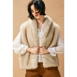 Snow Angel Collared Furry Vest: FRENCH STONE
