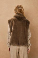 Wind Whispers Faux Fur Collared Vest: BLACK