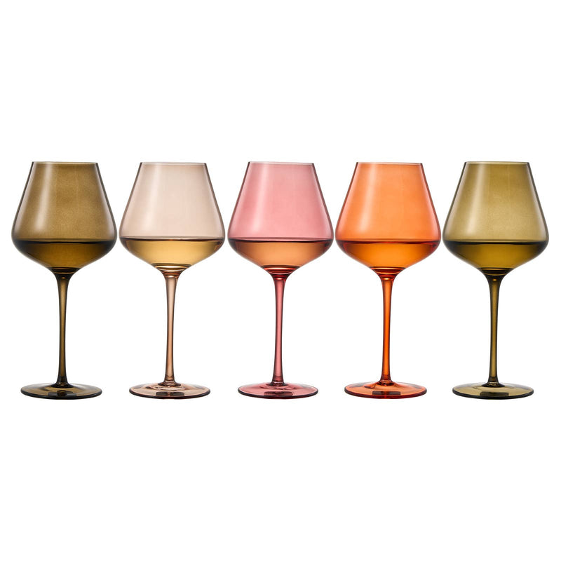 Colored Crystal Wine Glass Set of 5, Large 20 OZ Glasses