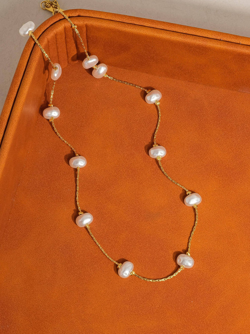 Ida 18K Non-Tarnish Petite Pearl Necklace: Yellow Gold