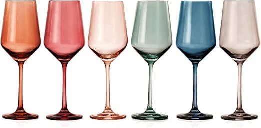 Colored Wine Glasses Pastel Large 6 Set Colors Crystal Glass