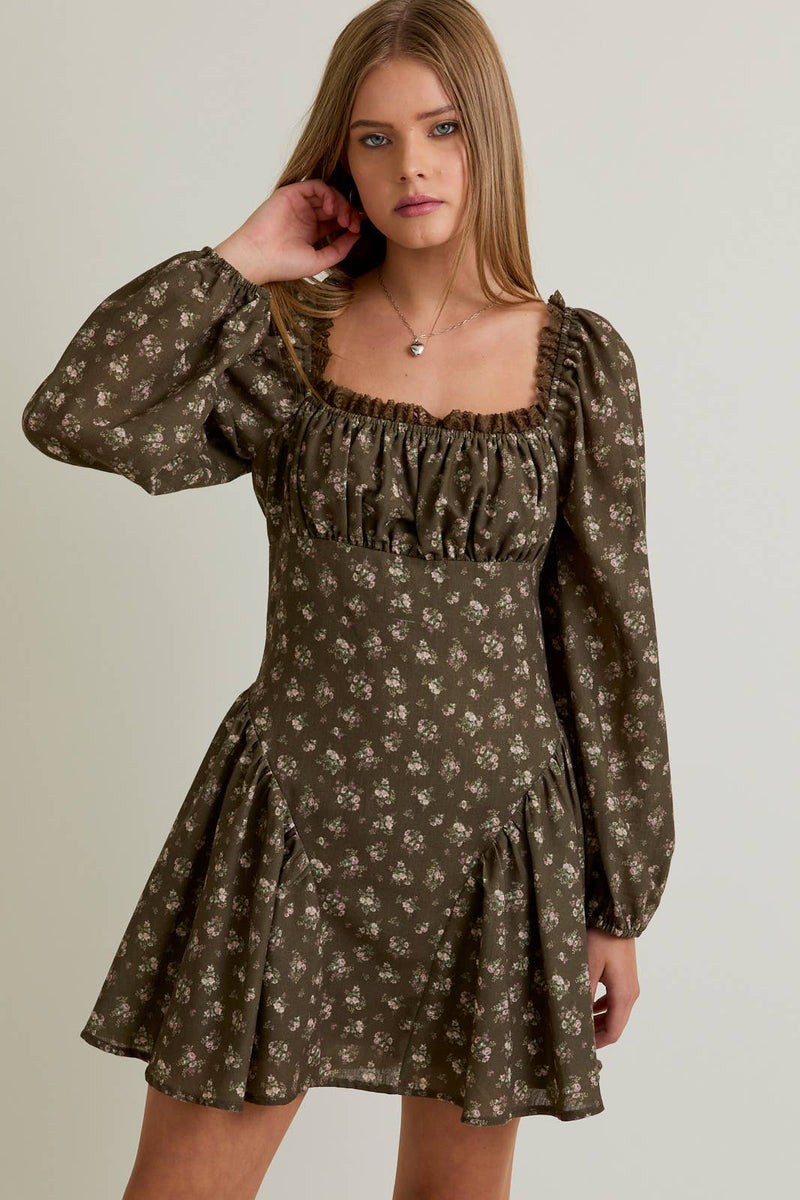 PUFF LONG SLEEVE MINI DRESS L