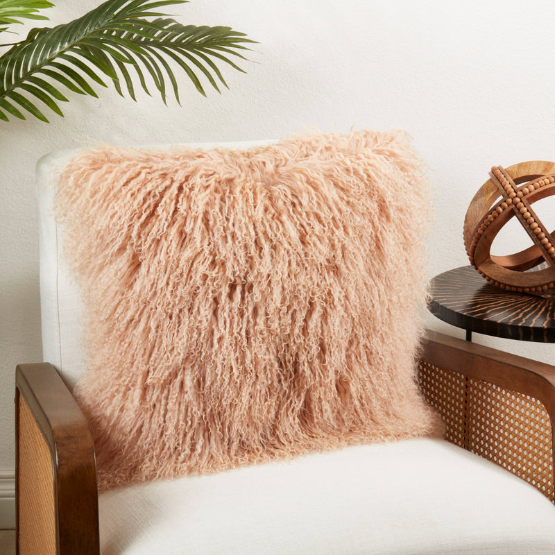 Mongolian Lamb Fur Pillow - Poly Filled: Oyster / Polyester Insert / 12"x20"
