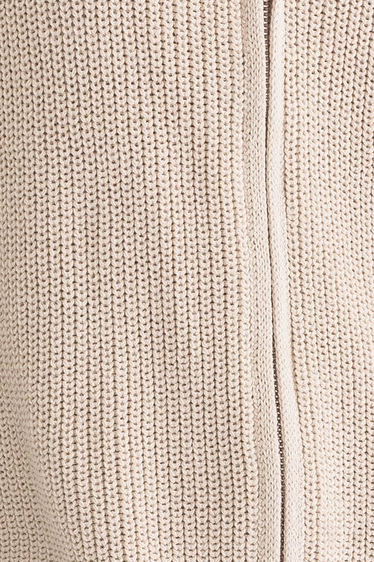 ZIP UP OVERSIZED SWEATER CARDIGAN: Taupe / XS