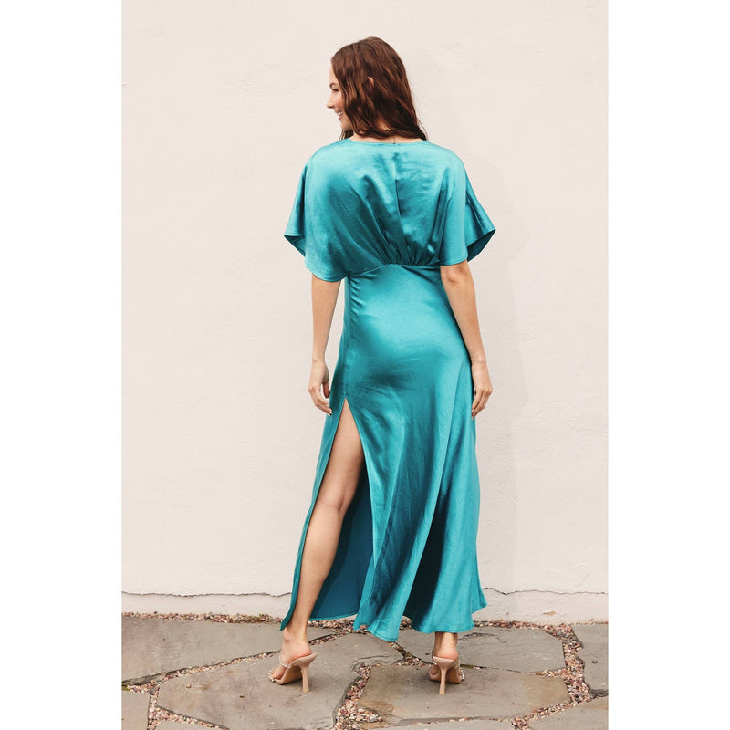 Satin Blouson Maxi Dress