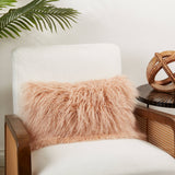 Mongolian Lamb Fur Pillow - Poly Filled: Ivory / Polyester Insert / 12"x20"