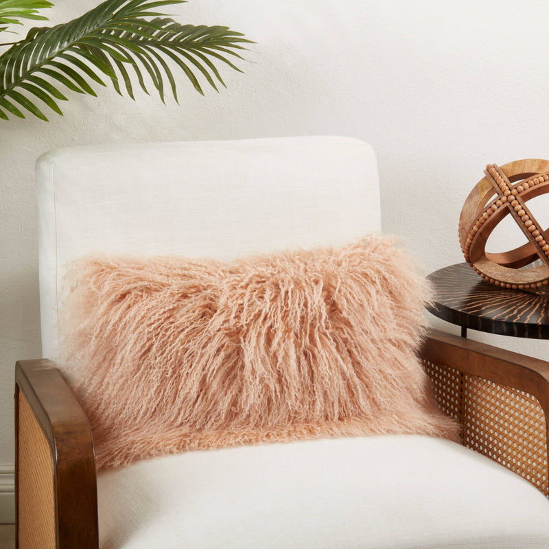 Mongolian Lamb Fur Pillow - Poly Filled: Ivory / Polyester Insert / 12"x20"