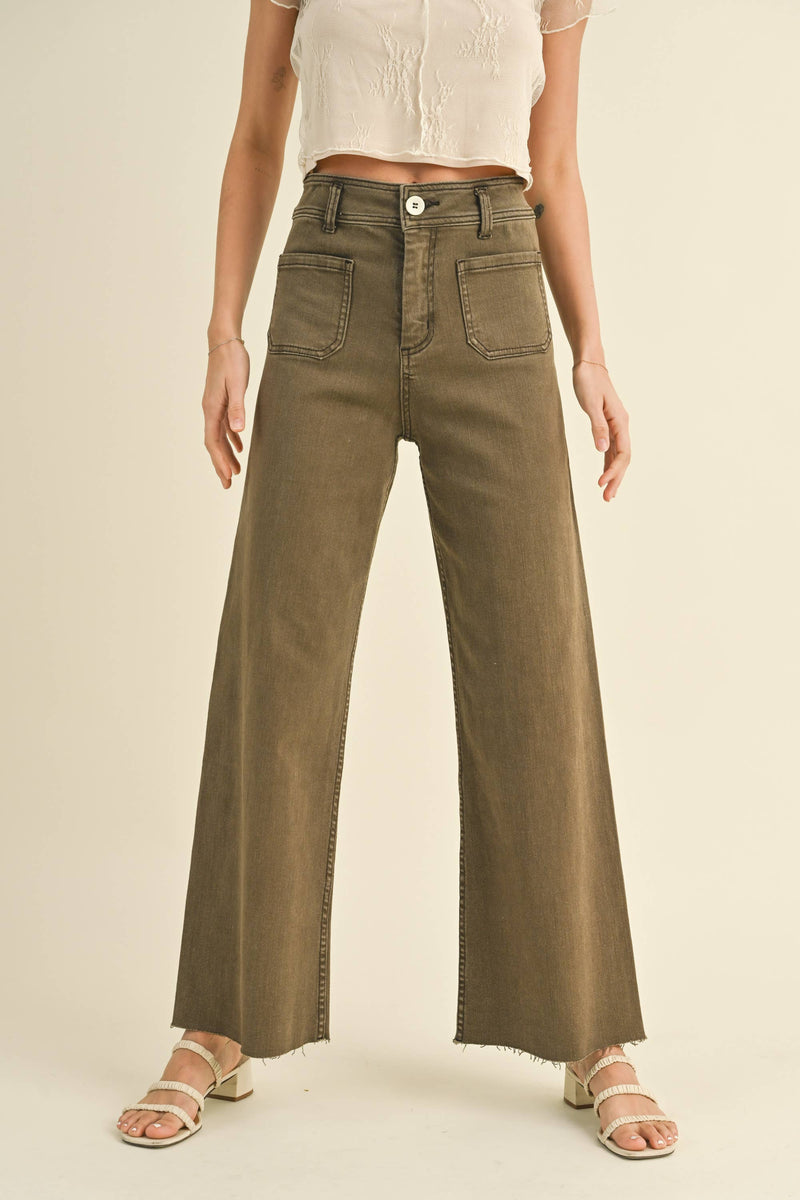 MMP1913   STRAIGHT WIDE LEG PANTS WITH FRONT POCKET: WASHED BEIGE / L