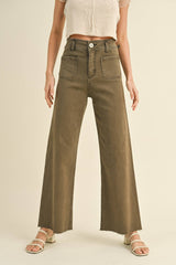 MMP1913   STRAIGHT WIDE LEG PANTS WITH FRONT POCKET: WASHED BEIGE / M