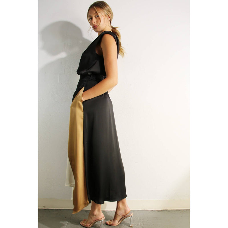 TOP AND COLOR BLOCK SKIRT: WINE / M