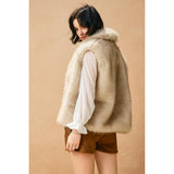 Snow Angel Collared Furry Vest: FRENCH STONE