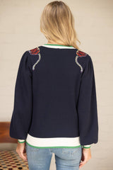 Tiger Embroidered Shoulder Knit Top M