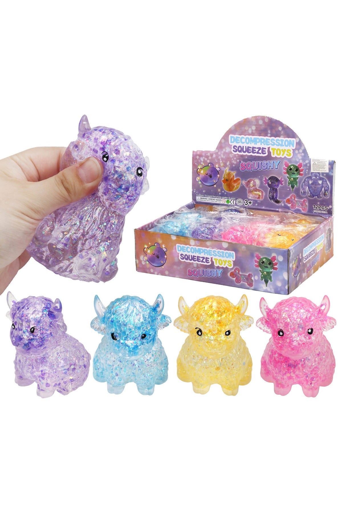 Highland Cow Glitter Maltose Putty Slime Filled Squishy Toy