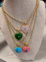 rose pink colorful heart pendant necklace