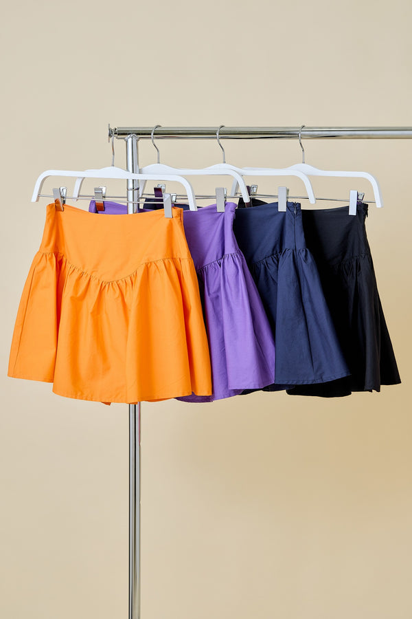 Poplin Mini Skort W/ Pointed Yoke Seam